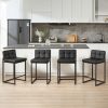 product-fancy-5a721e1d-f8af-4b0e-a835-3be882e088ae DMKAI Set Of 2 Modern Counter Height Bar Stools - Black Faux Leather Upholstered, Diamond-Tufted Seat, Sturdy Black Metal Cantilever Base with Footrest | Minimalist Bar Stools for Kitchen Island