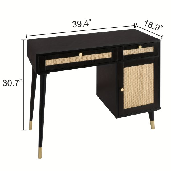 product-fancy-5a7c9b4b-0627-44c0-9505-a919606c841a Yvsevnr Rattan Vanity Desk WithDrawers and Storage, Black Make up Vanity Table Modern Home Office Desk Computer Desk for Bedroom Study D0005