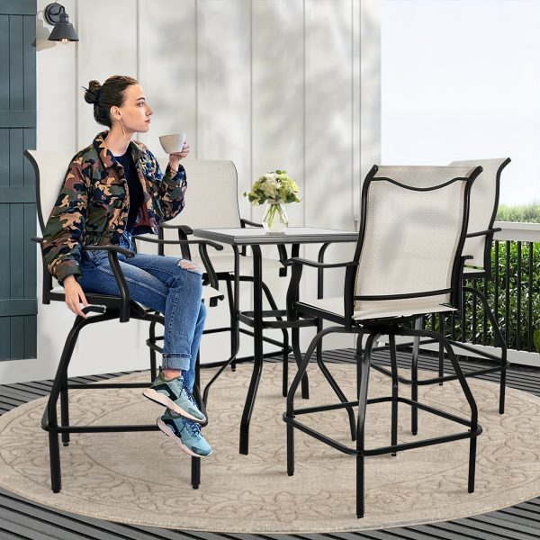 product-fancy-5a8fec10-e8e9-4793-9a0b-17c663eb66ec 2/3/5pcs Patio Bar Set, 360° Swivel Bar Stools, Outdoor Bistro Furniture with High-Density Textilene Fabric & Heavy Duty Metal Frame, High Top Table And Chair Set for Balcony, Poolside, Garden & Backyard