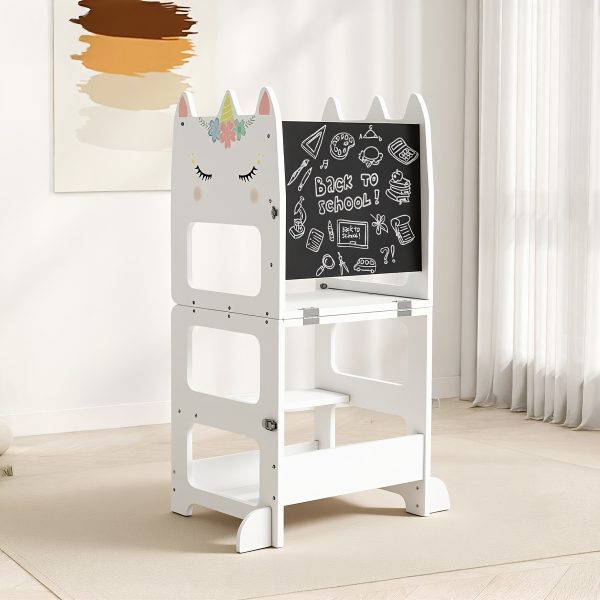 product-fancy-5a99a348-db7f-47aa-a067-54ceb6e10e3e Wooden Foldable Learning Tower with Blackboard - 3-In-1 Step Stool And Assisted Standing Tower, Foldable Kids Table And Chair Set, for Toddlers 18+ Months
