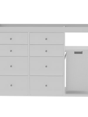 Baby Changing Dresser, 8-Drawer Baby Dresser with Changing Table Top, Easy to Assemble, Mobile Utility Cart with Wheels for NurseryDiaper Changing Station, Mobile Dresser for Nursery, White