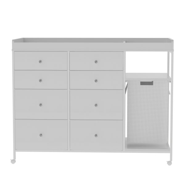 product-fancy-5a99ba56-ca11-4be3-aa58-cbd8a3f3c238 Baby Changing Dresser, 8-Drawer Baby Dresser with Changing Table Top, Easy to Assemble, Mobile Utility Cart with Wheels for NurseryDiaper Changing Station, Mobile Dresser for Nursery, White