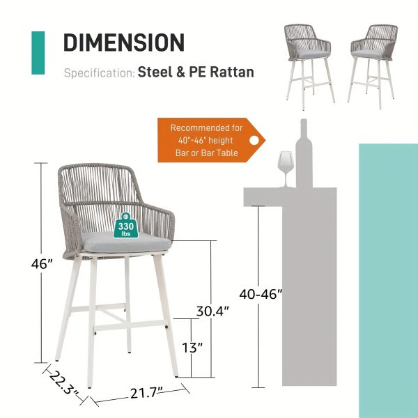product-fancy-5acd8716-df4a-471e-b66d-95f5157bacff Set of 2 Modern Metal Bar Stools for Outdoor Use, Ideal for Poolside, Garden, Or Deck