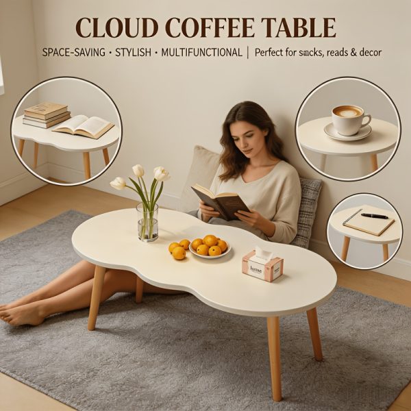 product-fancy-5b0b13bc-68b6-4ab8-bd89-8d7240779435 Modern Cloud-Shaped Coffee Table with Wavy Edge - Space-Saving Low Table Suitable for Small Spaces, Minimalist Nordic Style Engineered Table for Apartments, Easy Assembly Sofa Side Table for Bedroom, Balcony & Living Room Decor
