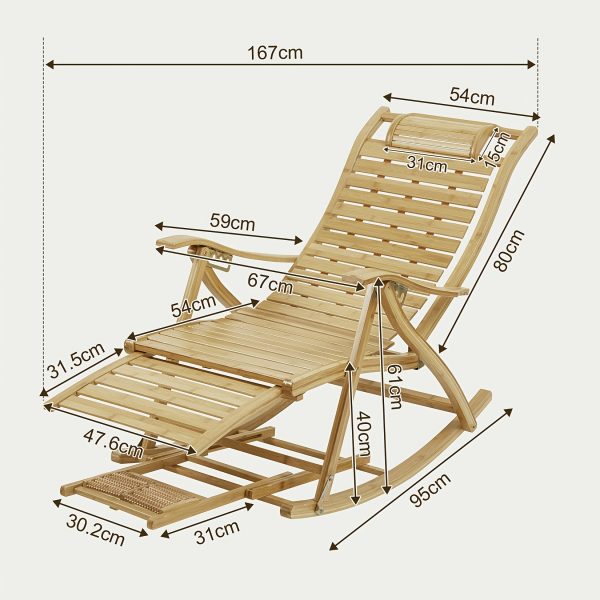 product-fancy-5b2b8c3d-be00-46d4-9cbc-76327811767e AESOME Loungers Deck Chair Wood Foldable Recliner Zero Gravity Chairs Bamboo Rocking Chair Ergonomic Design High Back Chaise Garden Outdoor Sun Lounge with Footrest for Patio Pool Sauna Sunbed