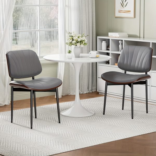 product-fancy-5ba51e3b-5784-413d-b040-a36cb4af6078 Padded Seat & Backrest - Modern Faux Leather Dining Chairs - Set Of 2 - Metal Legs with Adjustable Feet - for Kitchen, Dining Room, Office