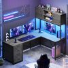 product-fancy-5ba8f1a1-fe1f-4a75-aed5-aa6abbe67cfe L-shaped Desk with Drawers, 62.2-inch Home Office Desk Featuring Fabric File Drawers and Power Outlets, L-shaped Desk with Storage Cabinet, Storage Shelf, LED Light