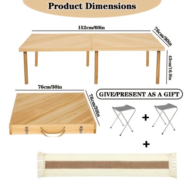 product-fancy-5baaa3ca-e709-4459-b4c9-3bfa1b6ba830 Portable Bohemian Style Low Picnic Table | Foldable Beach and Outdoor Table with Tablecloth, Pine Wood, Suitable for Beach, Camping, Outdoor Gatherings, Backyard Use, Size: 59.8*29.9*16.9 inches