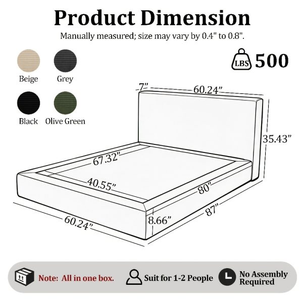 product-fancy-5bda5534-5177-4b51-b7a2-0a56950c00f2 Upholstered Platform Bed, Compressed 2-in-1 Convertible Sofa Bed, Vacuum Packed Boneless Sleeper Couch, Queen Bed Frame Features A Headboard, No Assembly Required, Multifunctional Furniture For Small Apartment Dorm Office