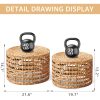 product-fancy-5c18a058-bbe4-4078-9f5f-89e6af0c85db Handwoven Outdoor Side Tables, Set of 2 Natural Water Hyacinth Outside End Tables, Round Coffee Table for Patio, Garden, Backyard, Indoor Outdoor Plant Or End Table