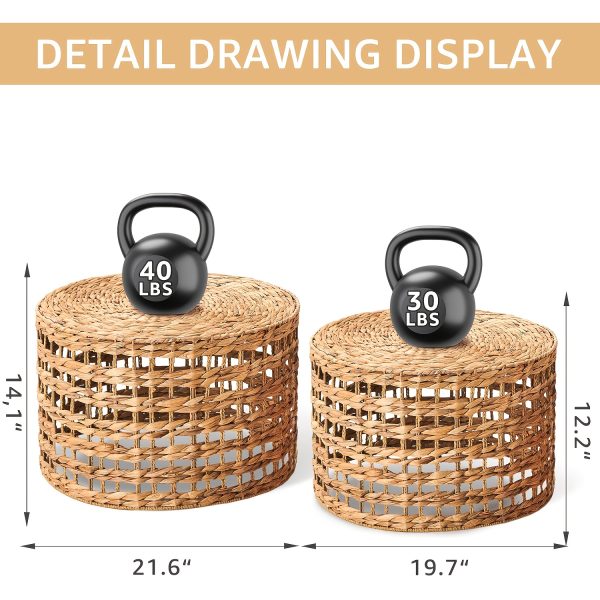 product-fancy-5c18a058-bbe4-4078-9f5f-89e6af0c85db Handwoven Outdoor Side Tables, Set of 2 Natural Water Hyacinth Outside End Tables, Round Coffee Table for Patio, Garden, Backyard, Indoor Outdoor Plant Or End Table