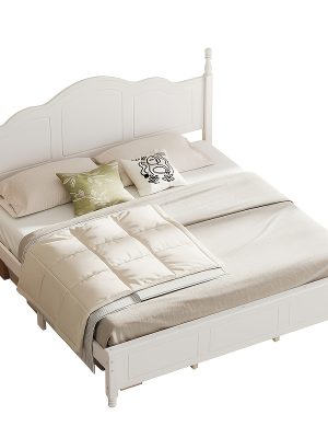 BELLEMAVE Queen Size Platform Bed Frame With Headboard, Wooden Slat Support, No Box Spring Needed, Easy Assembly, Sturdy Structure, Bedroom Furniture With Classic Vintage Design, White