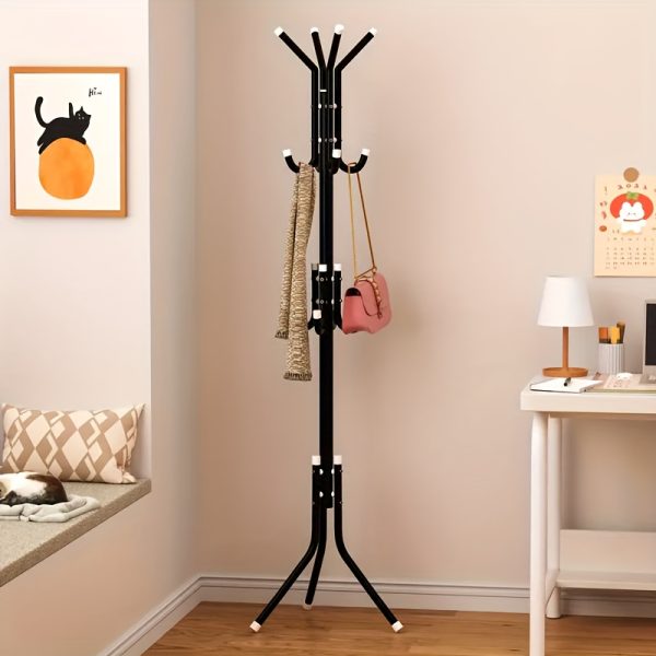 product-fancy-5c2032f9-01da-4fd9-a356-b6cda4576c45 1pc Heavy-Duty Metal Coat Rack with 9-Tier Vertical Storage - Freestanding Space-Saving Clothing Organizer with Sturdy Iron Frame & Copper Finish, 27"+ Height, Easy Assembly for Entryway, Living Room, Bedroom, Dorm - Portable Garment Rack for Shirts