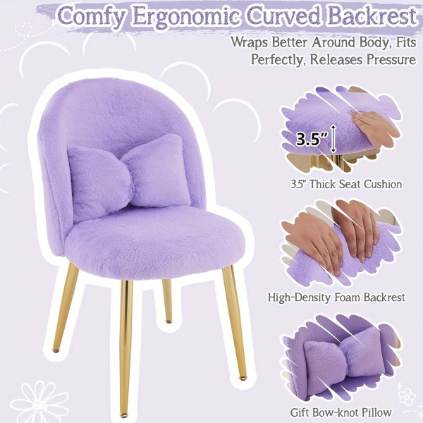product-fancy-5c3742de-342e-4724-9a82-86449e010864 Girls Vanity Chair with Backrest, Small Lounge Chair Without Wheels, Comfy Chair with Bow Cushions, Makeup Chair with Adjustable Golden Legs, Comfortable Chair for Bedroom, Living Room, Small Space