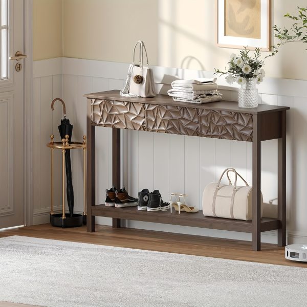 product-fancy-5c414009-68b7-488a-9533-b36f32ea4fd2 Kinder King 51 Inch Modern Console Table Farmhouse Entryway Table with 3 Drawers Narrow Wood Entry Way Table with Open Storage Shelf Long Sofa Table Behind Couch for Hallway, Foyer, Living Room, Walnut