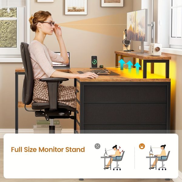 product-fancy-5c41e297-a232-444b-a739-4a3207fb214d L-Shaped Workstation Featuring Four Drawers, Storage Shelves, And LED Lighting, Suitable for a Home Office