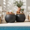 product-fancy-5c487c59-f4f6-4c8f-9526-2e45abfc4a43 17" Outdoor Indoor Side Table for Patio, Accent Decorative Garden Stool Wooden-Look Top Concrete Table for Room Bedroom, Garden, Backyard