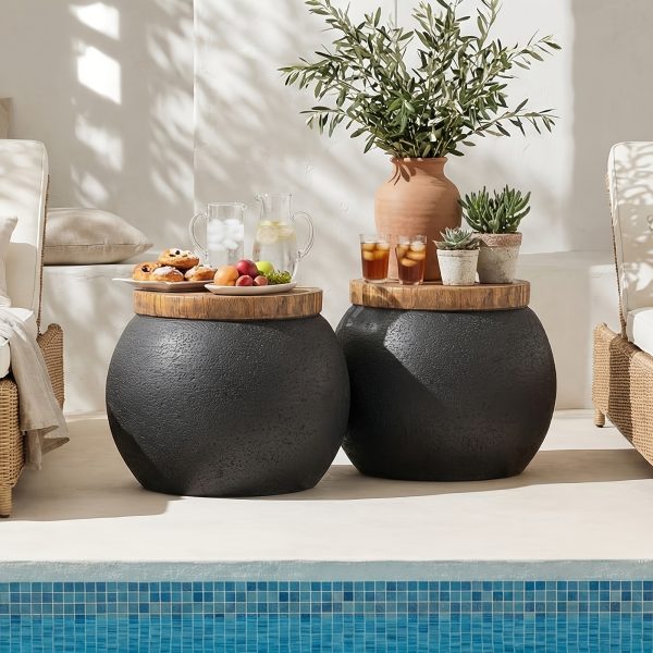 product-fancy-5c487c59-f4f6-4c8f-9526-2e45abfc4a43 17" Outdoor Indoor Side Table for Patio, Accent Decorative Garden Stool Wooden-Look Top Concrete Table for Room Bedroom, Garden, Backyard