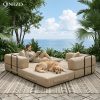 [Modular Sofa Bed] 107.8 Inch Corduroy Modular Sofa Bed - Convertible King Bed Suitable for Patio, Balcony & Beach House, No Assembly Required Outdoor Couch with Foam Frame, High-Density Foam Cushioning, Luxury for -Weather Living Room Furniture