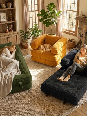 Modern Minimalist Folding Sofa Bed, Convertible Sleeper Chair for Adults, Folding Sofa Bed Couch with Pillow, Sleeper Chairs Single Size Floor Mattress
