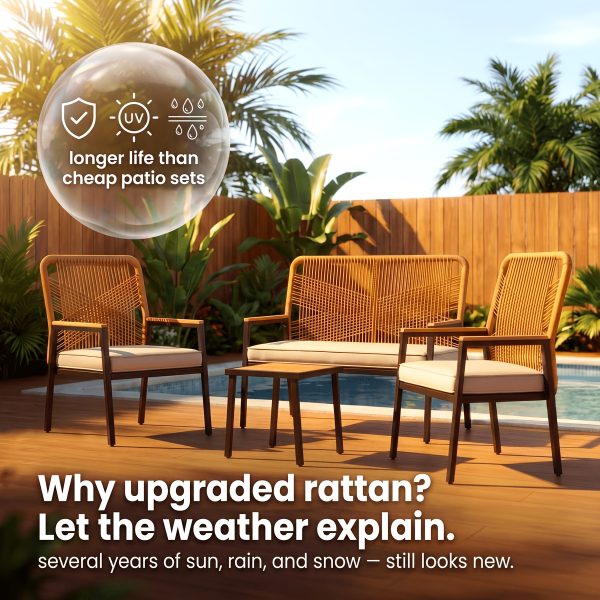 [Rattan Dining Chair Set] Outdoor Rattan Dining Chair Set of 2/4, Wide Outdoor Rattan Chair with 21-Inch Seat Width, Ergonomically Curved Backrest, Removable Cushion, Suitable for Patios, Lawns, Gardens, Backyards, Poolside, Balconies, and Other Spaces, Rattan Patio Chair