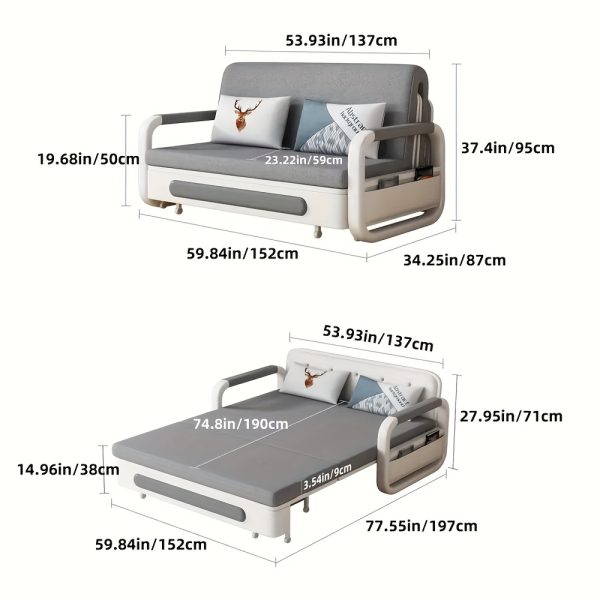 product-fancy-5cd9cf3a-58bc-4b47-a8c0-cb58a11d10da Modern Three-in-one Extendable Sofa Bed, Equipped With 2 Throw Pillows And A Solid - Wood Storage Box, Suitable For Patios And Living Rooms