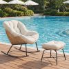 product-fancy-5d27b0f1-32b1-49c7-af09-8cd60572b899 Outdoor Terrace with Footstool Rocking Chair, Oversized Papasan Chair with Cushion for Comfortable Reading, Suitable for Deck/Garden/Terrace/Camping, Outdoor Terrace Furniture. Beige
