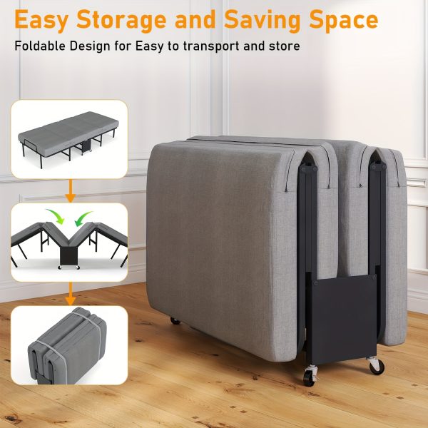 Folding Bed with Mattress, Twin Foldable Guest Bed for Adults, Roll Away Bed, Portable Bed with Memory Foam Mattress & Sturdy Metal Frame for Bedroom, Office, Apartments, Space-Saving Design for Easy Storage, 77" X 38"