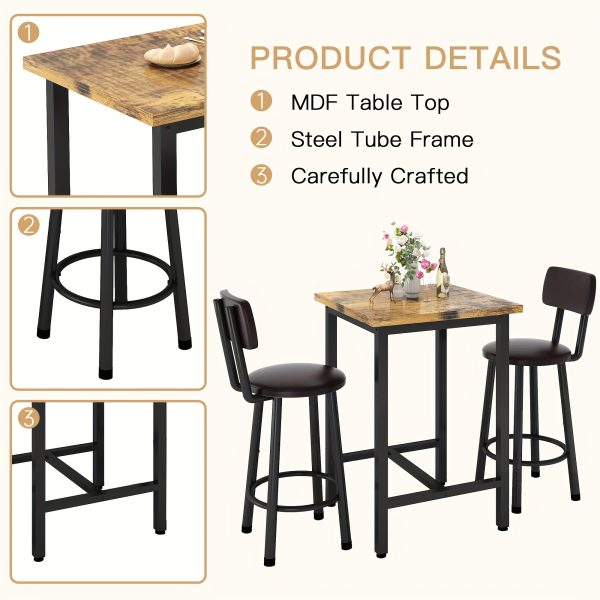 product-fancy-5d531056-5004-438f-b27c-e086d1ad4ba1 Bar Table And Chairs Set For 2, 3pcs Square Bistro Pub Table With 2 PU Upholstered Stools, Counter Height Dining Table And Chairs Set, Pub Hight Dining Table Set Other(Furniture) For Kitchen, Living Room, Small Spaces, Rustic Brown