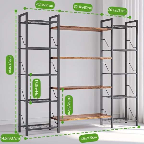 product-fancy-5d79f6af-3f88-4a89-a1bc-a69a340c1776 1pc 5 Tier Corner Bookcase, Metal Flower Stand for Plants, Magazine Holders, Wood And Metal Corner MultiShelf Bookcase for Living Room, Kitchen, Home Office, Black