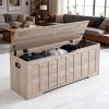 A Large Storage Desk Measuring 47.2 Inches, Featuring a Storage Box Equipped with Two Safety Gel Buffer Hinges. This Box Is Suitable for Use in The Living Room Or Bedroom, Can Support Up to 150 Pounds, Has Two U-Shaped Cutouts