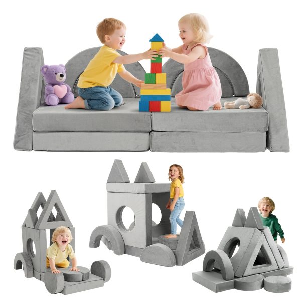 product-fancy-5e4f50b8-eb1c-40b6-9d20-8e4c148f5dd1 12pcs Modular Kids Play Couch - Soft & Sturdy Foam Sofa Washable Velvet Covers DIY Castle Slide Set Living Room Kindergarten Play Area