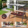 product-fancy-5e4fbaf4-a92c-4194-8ab1-640517076710 3-Seat Porch Swing Chair with Stand - Convertible to Adult Swing Bed, Adjustable UV-Protected Canopy & Thick Cushion, 750lbs, Flat Bed (Red/Blue/Dark Gray) for Porch, Backyard, Garden & Balcony
