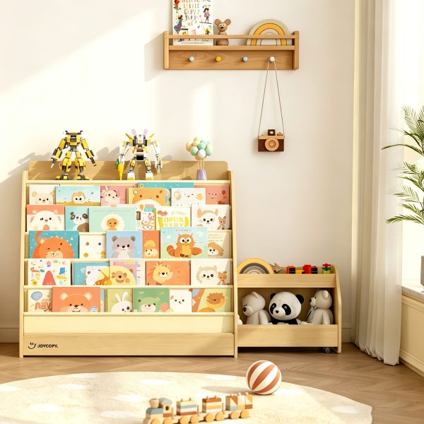 product-fancy-5eb8b2d7-95a8-46ab-9057-543371d0530c Triple Combination And Book Storage Organizer With Wheels - 5-tier Bookshelf + Mobile Storage Cart With Hidden Drawers, Space-saving Wooden Storage Cabinet, Suitable For Bedrooms, Playrooms, And Nurseries.