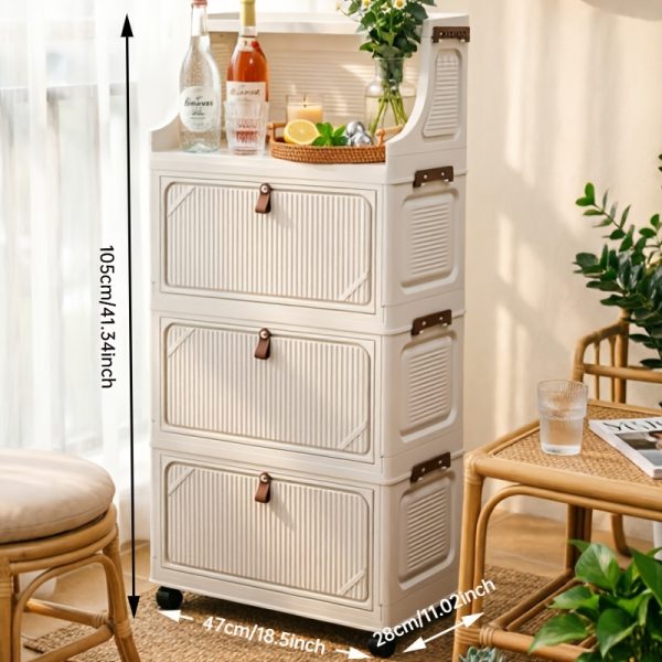 product-fancy-5ebedf20-4e6b-4419-9381-da699b8eecb4 6/5/4/3-Tier Small Apartment Suitable for bar Cabinet, for bar Furniture Set Combination, Cream Foldable Rolling Storage Cabinet, Floor-Standing Stackable Organizer, Top Open Multi-Drawer Unit, Suitable for Bar, Coffee Corner, Kitchen, Living Room