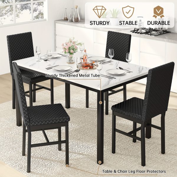 product-fancy-5f05ea00-9e0c-4f46-8177-49f640af7950 Dining Table Set For 4, Faux Marble Small Dining Room Table Set For 4, Modern Upholstered PU Leather Chairs