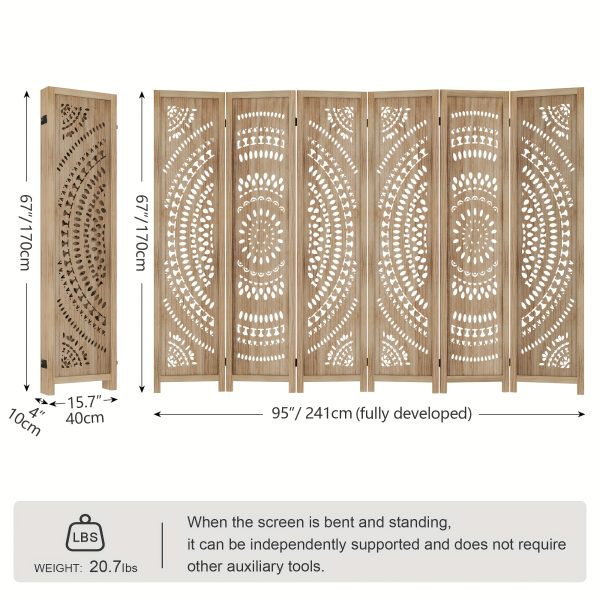 product-fancy-5f0e562b-c58d-42f1-8434-b18606c810a5 3/6 Panel Boho Folding Room Divider - Carved Wood Privacy Screen, Adjustable Indoor/Outdoor Farmhouse Partition with Lightweight HDF Board & Wood Veneer Panels, Portable Room Divider for Home, Office, Garden, Patio Suitable for Privacy Screening