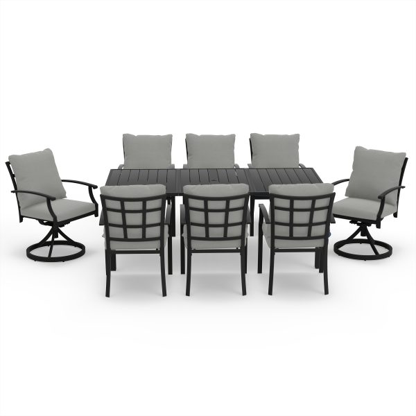 9pcs Outdoor Dining Set - Patio Dining Set for 8. Includes 1 Rectangular Table, 8 Dining Chairs with Cushions, for Lawn, Garden