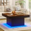 product-fancy-5f316adb-d8ae-4f3d-88d3-11412ecd9afd Modern Luxury Low-Profile Square Coffee Table with LED Lights - Space-Saving Faux Marble Top & Engineered Wood Base Suitable for Small Spaces, Compact Living Room Center Table, Assembly, Black/Brown
