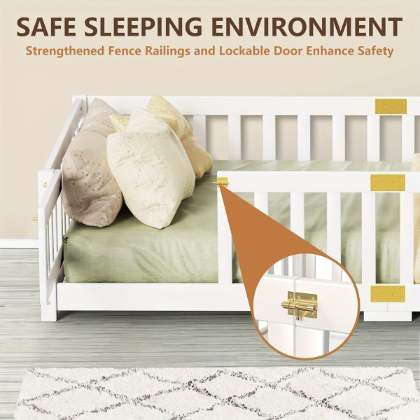 product-fancy-5f44238a-cc5f-4d6d-a5de-528126e6d462 Twin Toddler Floor Bed, Twin Floor Bed Frames for Girls/Kids/Baby, Floor Bed for Toddlers 1-3 Years Old, Floor Bed with Rails & Lockable Door, Twin Size Floor Bed - White