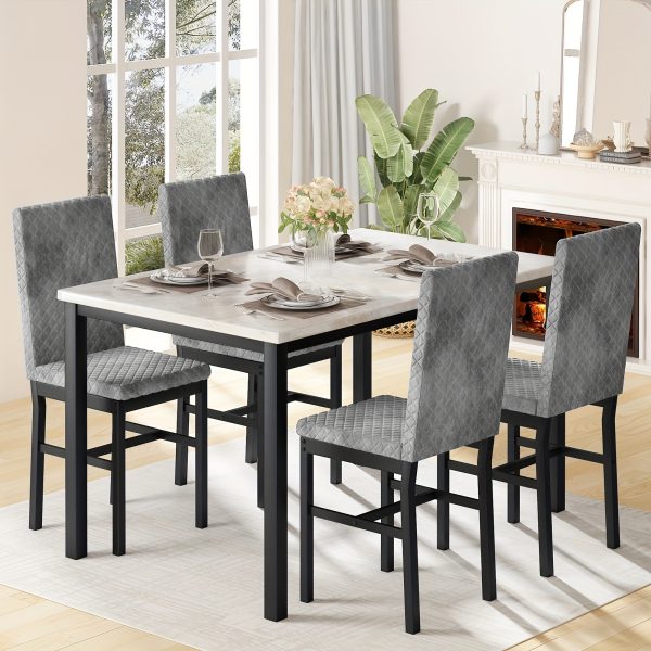 product-fancy-5f61d029-e35a-49d3-bc28-fa9627d833f9 Dining Table Set For 4, Faux Marble Small Dining Room Table Set For 4, Modern Upholstered PU Leather Chairs