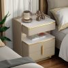 product-fancy-5f9be20b-cced-4d81-bf1b-89e641198505 Modern Marble-Top Nightstand with Golden Trim, 3-Drawer Beside Table with Open Shelf, Tempered Glass Countertop, Rounded Corners And Silent Slides for Bedroom, Luxury Minimalist Storage Cabinet 1/2pcs