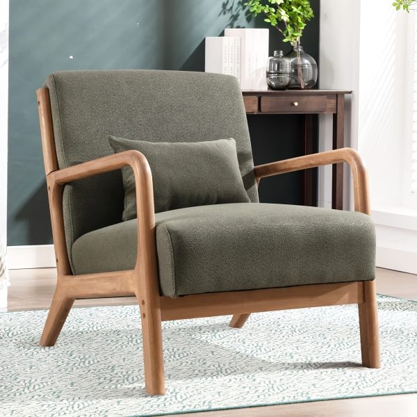product-fancy-5fab9ca8-d556-4314-9854-700fb79caab7 Mid-Century Modern Upholstered Accent Chair with Solid Wood Frame & Extra Pillow, Linen Lounge Reading Armchair for Game & Recreation Room Furniture
