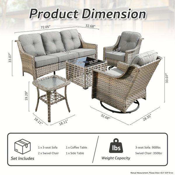 product-fancy-5fd71a99-fce0-4b4e-91ab-d843ee7dec13 5pcs Outdoor Patio Furniture Set with 2 Swivel Chairs, 1 Outside Sofa, 1 Side Table and 1 Solar Lighting Glass Coffee Table - All-Weather Wicker Patio Conversation Set Modern Design for Garden, Deck, and Porch Decor