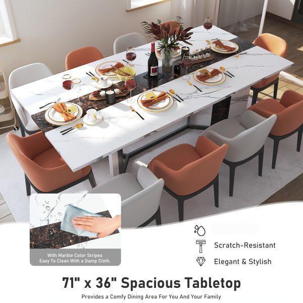 product-fancy-5fe0275a-5af4-4c79-a5e5-174b5cf8d116 Waterproof and Scratch-Proof Dining Table - Luxurious 71-Inch Large Rectangular with Marble-Color Wood Top - Adjustable V-Shaped Legs for 4-7 People - Ideal for Family Dinners, Office, Kitchen, Living Room