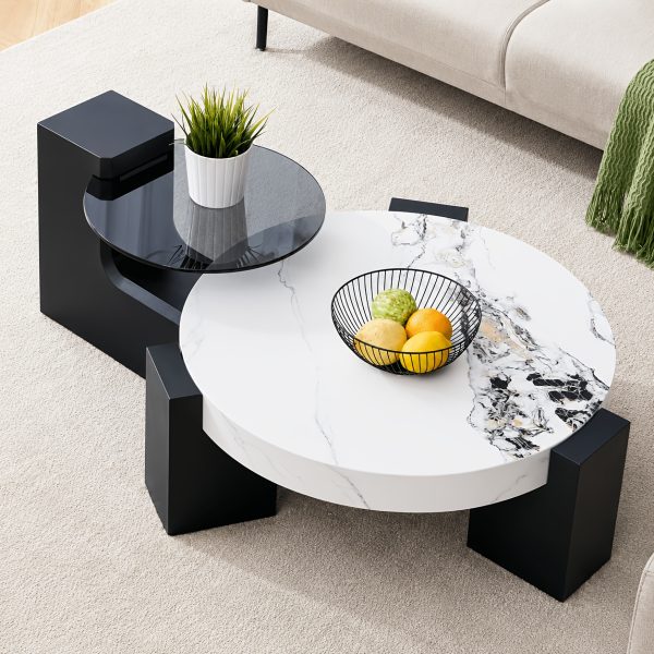 product-fancy-6043db44-0f96-4c2f-9b06-32bfbb847c64 MUUOKY Modern Round Nesting Coffee Table with Faux Marble Top & Glass Side Table - 24” Center Table Suitable for Living Room, 2-Tier Space-Saving, Easy Assembly, Luxury Apartment Furniture, Engineered Wood Base for Small Homes