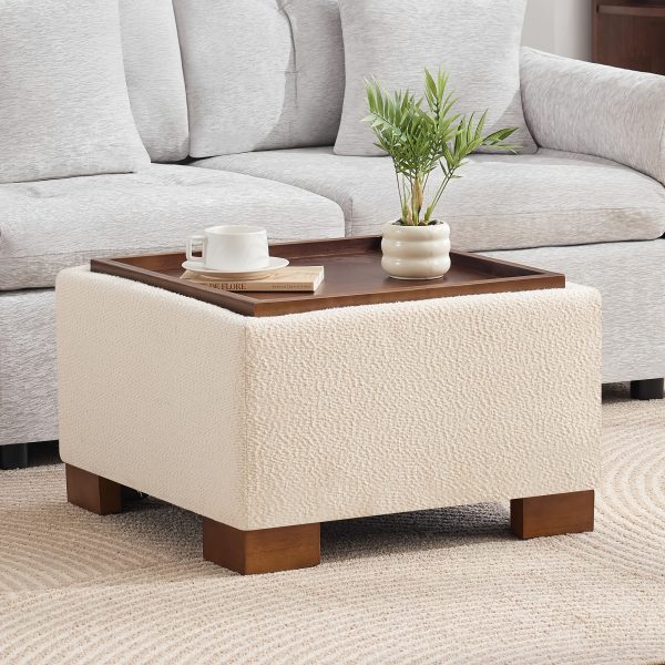 product-fancy-60514d30-372d-45ae-9541-362a30b0b86d 24" Square Ottoman Coffee Table With Storage, Fabric Ottomans With Tray And Solid Wood Legs For Living Room, Bedroom And Apartments, Small Modern Ottoman Tea Table With Lift-Off Lid