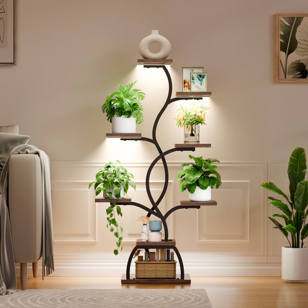 product-fancy-60641e1a-50b3-4865-89a1-91a24fda8476 1pc Bookshelf with LED Lights- 8 Tier 123cm Multi-functional Metal Display Shelf Corner for Books Magazines Photo Frames, Vases, 48.7" Vine-shaped Storage Shelf for Living Room, Study, Stairway, Bedroom, Good Choice for Gifts Home