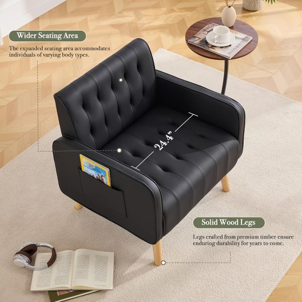 product-fancy-6070c4c4-2b80-47f4-bffa-1ab6b583aeb3 Armchair, Faux Leather Decorative Chair, Mid-Century Modern Tufted Lounge Chair with Wooden Legs And Pockets, Comfortable Kids' Chair, Reading Chair for Living Room, Waiting Room, Bedroom, Room, Cozy Reception Armchair