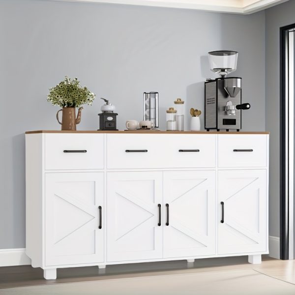 product-fancy-609591b1-3f3e-4624-9e2b-0083d9723a9b 55" Modern Farmhouse Sideboard Buffet Cabinet with Storage, 3 Drawers & 4 Doors, Ideal for Kitchen And Dining Room, Kitchen Decor
